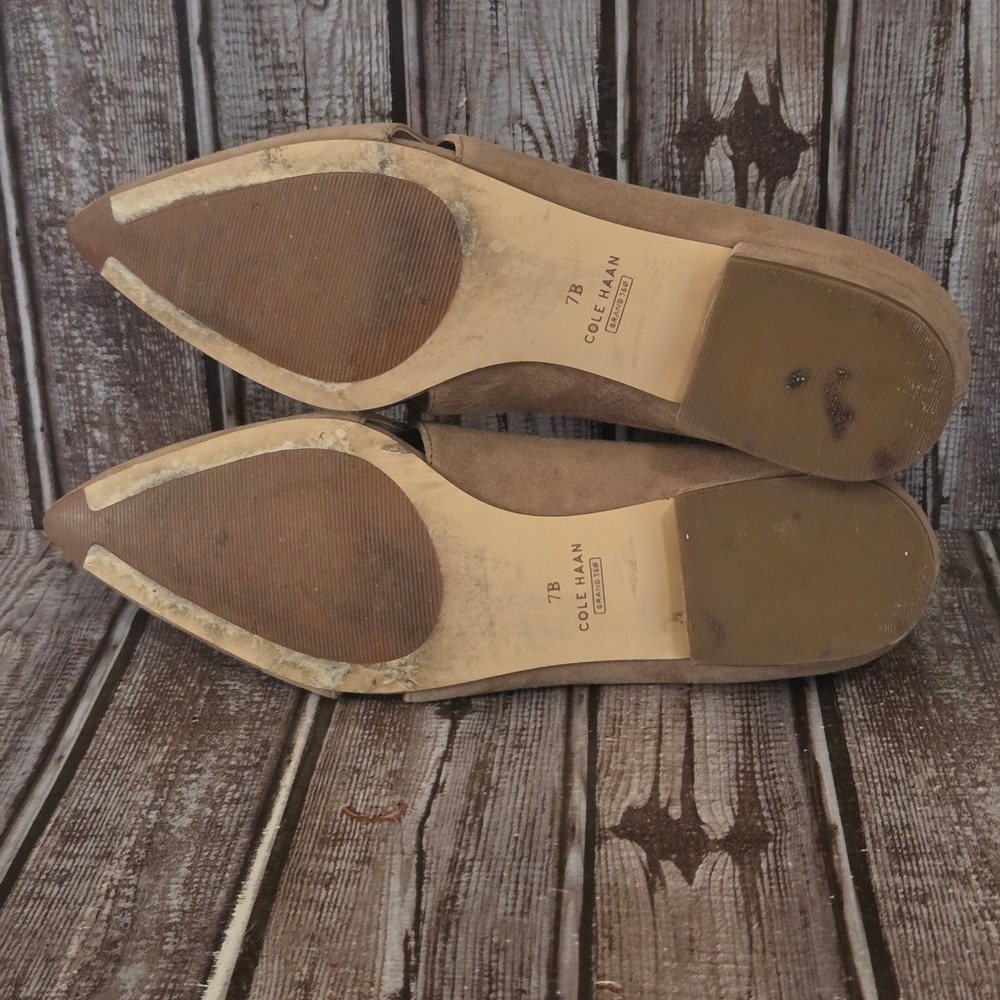 Sz 7 B Womens Cole Haan Viola Skimmer Whiskey Suede Pointed Toe Bow Shoes VGUC - Picture 12 of 12